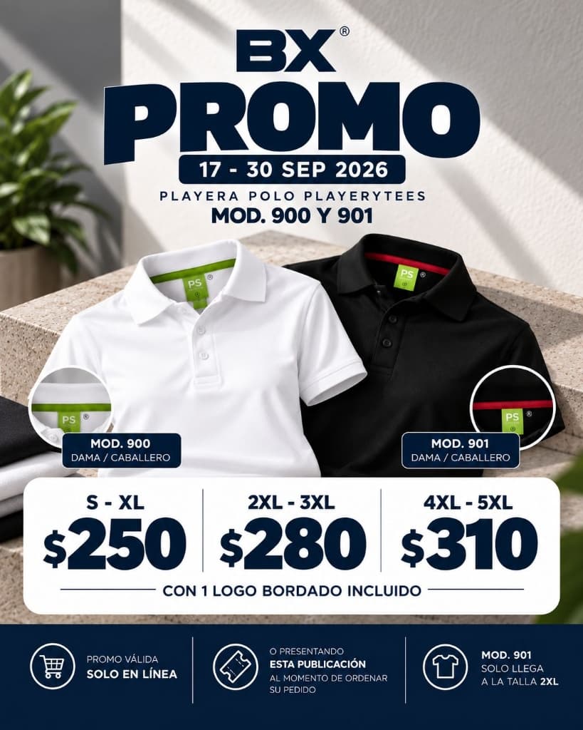 Playera Polo Playerytees Mod. C900 y C901 en oferta